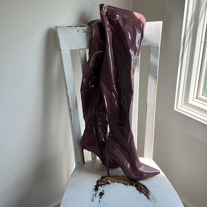 Over the knee mauve, latex type boots